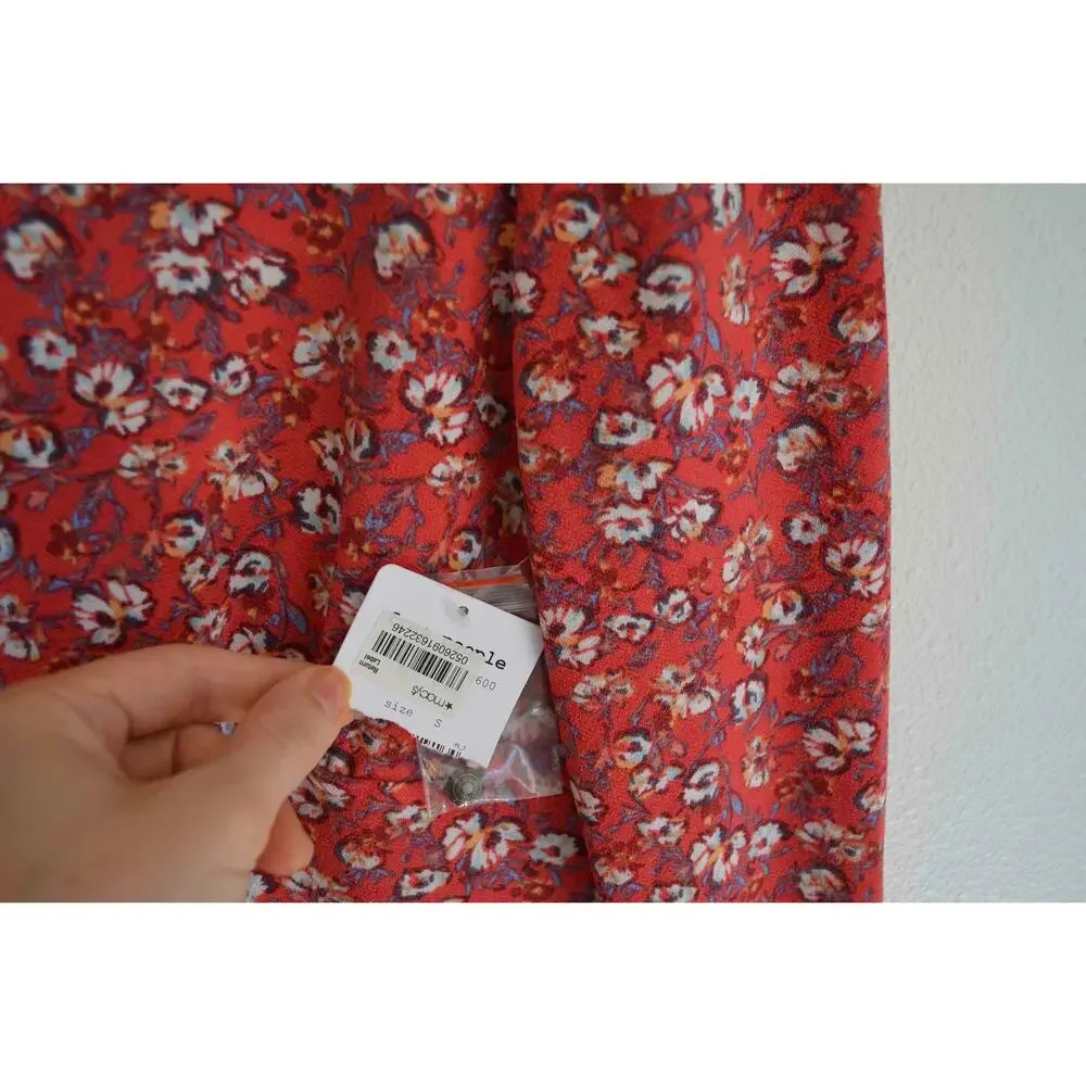 Free People Say Hello Red Floral Mini Dress NEW - Picture 4 of 6